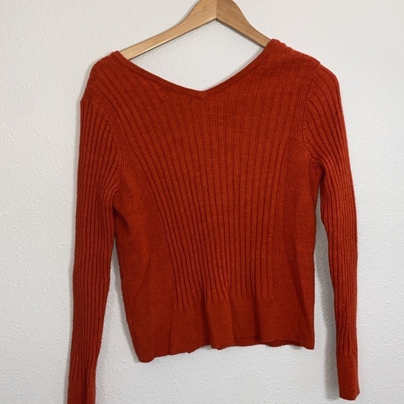 Cynthia Rowley 100% Merino Wool Burnt Orange Rib Knit Sweater - Picture 2 of 6